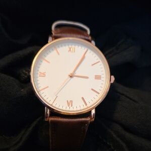 Elegant Brown Leather Strap Watch with White Dial